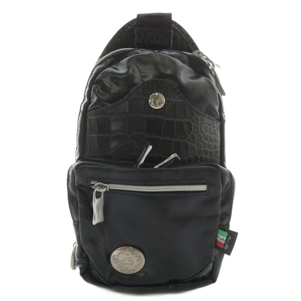 オロビアンコ OROBIANCO ボディバッグ ウエストバッグ レザー ロゴ シルバー金具 黒 ブラック XZ GY18