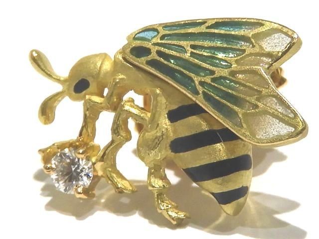 ニックスファクトリー レディース ピンブローチ 中嶋邦夫 K18YG ダイヤモンド0.1ct エマイユ 蜂 ビー デザイン ジュエリー 7K