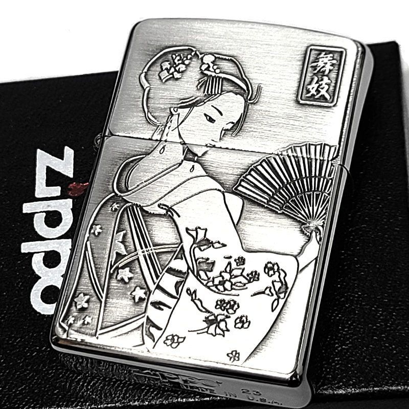ZIPPO ライター 和柄 舞妓 ジッポ アンティークシルバー 日本 重厚