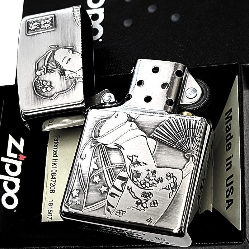 ホットシーズン ZIPPO ライター 和柄 舞妓 ジッポ アンティークシルバー 日本 重厚