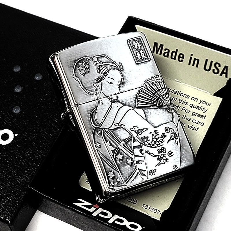 ホットシーズン ZIPPO ライター 和柄 舞妓 ジッポ アンティークシルバー 日本 重厚