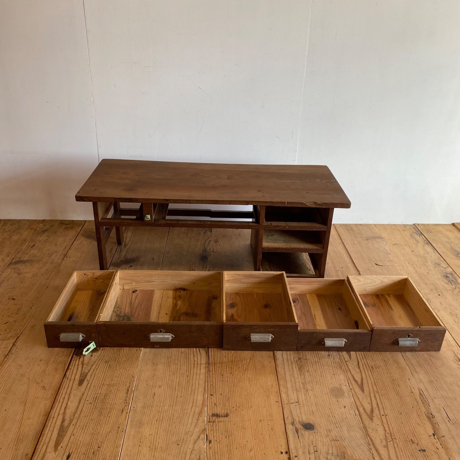 アンティーク 木製デスク ローテーブル 机 作業台 古家具 引き出し