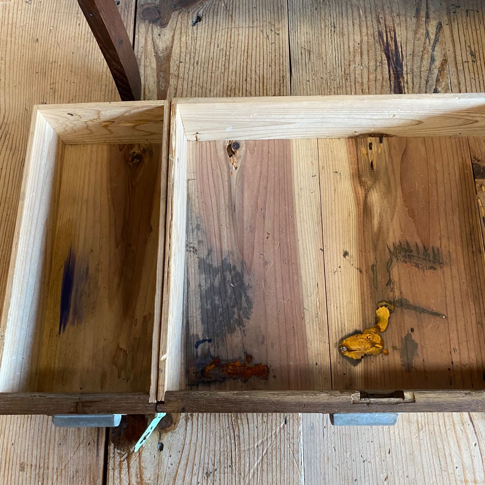 アンティーク 木製デスク ローテーブル 机 作業台 古家具 引き出し