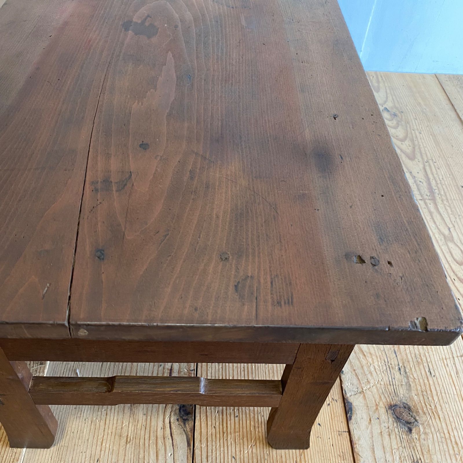 アンティーク 木製デスク ローテーブル 机 作業台 古家具 引き出し