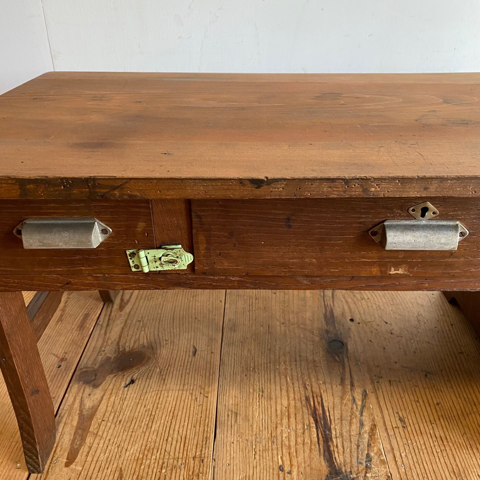 アンティーク 木製デスク ローテーブル 机 作業台 古家具 引き出し