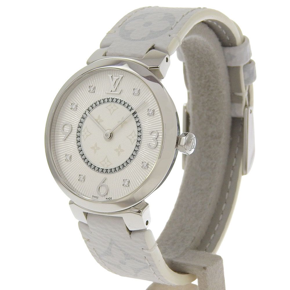LOUIS VUITTON ルイ ヴィトン タンブールスリム33 8 Pダイヤ Q 13 MJZ ステンレススチール×レザー クオーツ アナログ表示 レディース ホワイト文字盤 腕時計