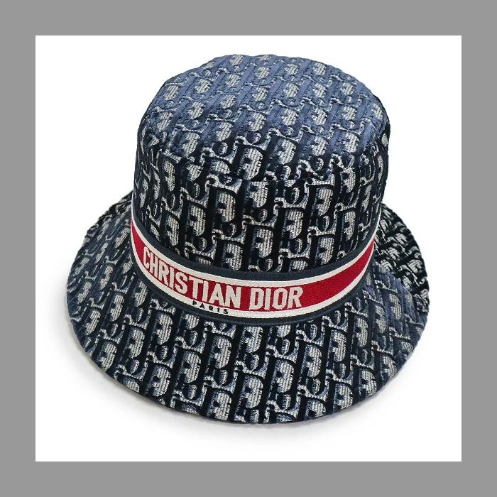 !! 定価17万 Dior ディオール 確実 帽子 バケット オブリーク ハット 58cm ネイビー コットンxベルベット Christian Dior レディース