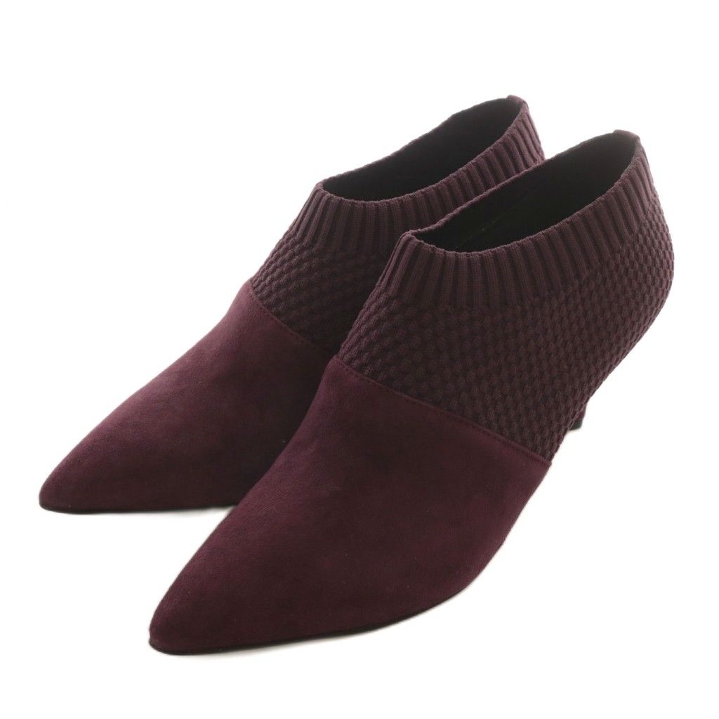 コールハーン COLE HAAN バンナ シューティー 65MM ウォーターレジスタント VANNA SHOOTIE 65MM WR ブーティ スエード ニット ポインテッドトゥ ヒール 6B 23cm ワインレッド W15799 XZ GY19