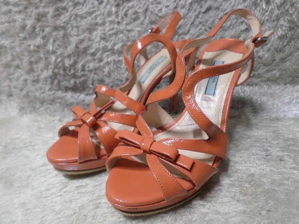 230 PRADA プラダ サンダル オレンジ ピンヒール ヒール10 靴