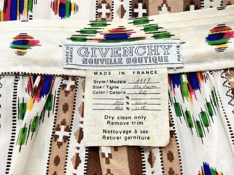  ラスト一点 ジバンシィ オルテガ調 シルク ヴィンテージ ワンピース 長袖 七分袖 ひざ丈ワンピース