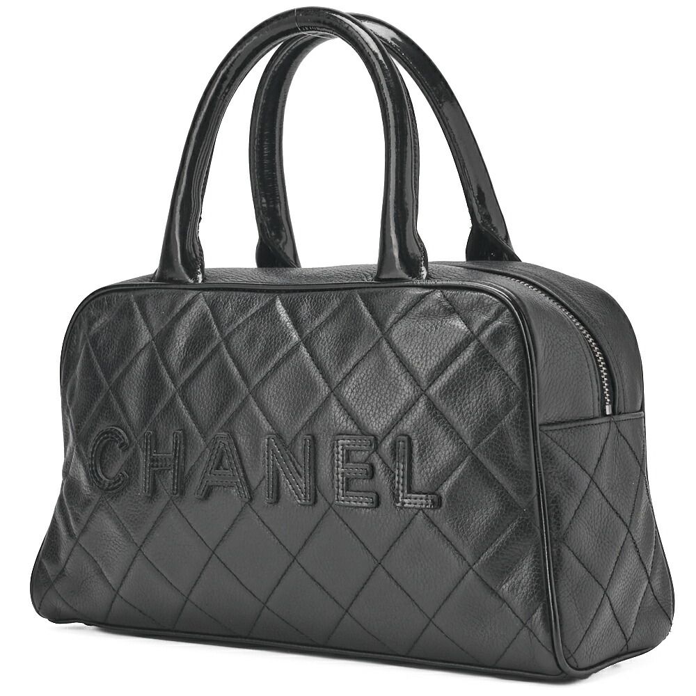 CHANEL シャネル ハンドバッグ ミニボストンバッグ キャビアスキン マトラッセ ココマーク 黒 シルバー金具 レディースバッグ