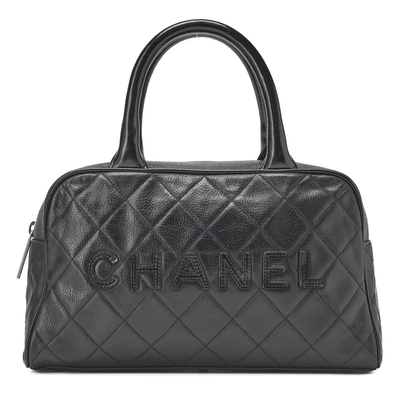 CHANEL シャネル ハンドバッグ ミニボストンバッグ キャビアスキン マトラッセ ココマーク 黒 シルバー金具 レディースバッグ