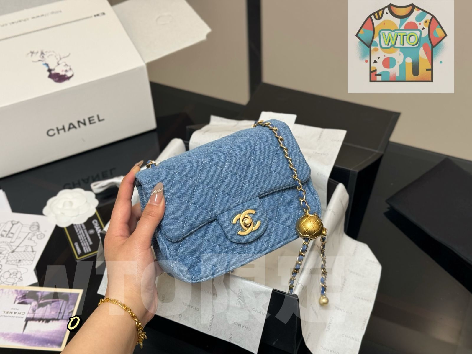 今日 Chanel シャネル デニム ゴールドボール クォード ミニバッグ 17×13cm