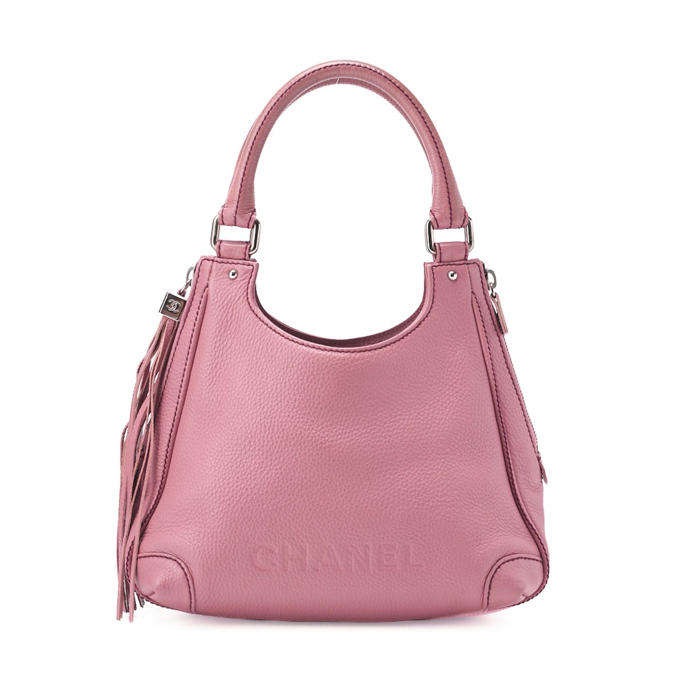 CHANEL シャネル トートバッグ ロゴマーク フリンジ レザー ピンク 