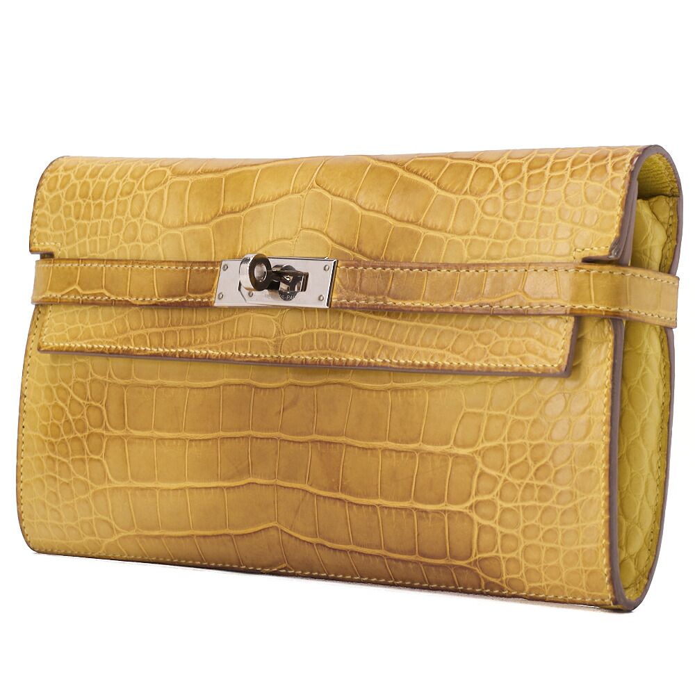 HERMES エルメス ケリーウォレット 2つ折り長財布 アリゲーター ミモザ Misasa シルバ 金具 レディースウォレット レディース長財布