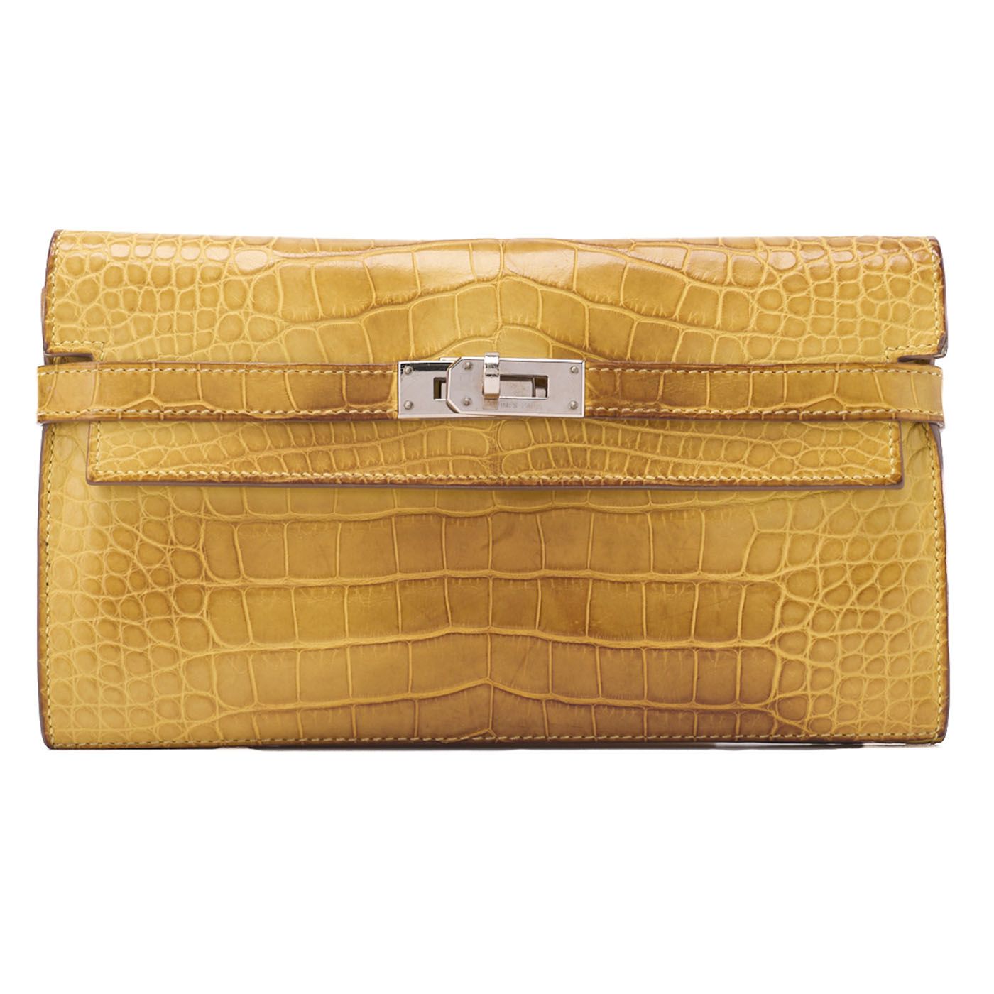 HERMES エルメス ケリーウォレット 2つ折り長財布 アリゲーター ミモザ Misasa シルバ 金具 レディースウォレット レディース長財布