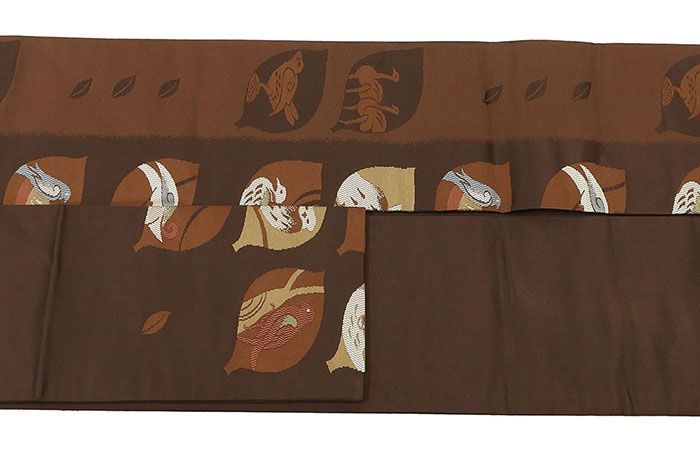 名古屋帯 新品 仕立て上がり 鳥 草葉 九寸名古屋帯 仕立済み h3147