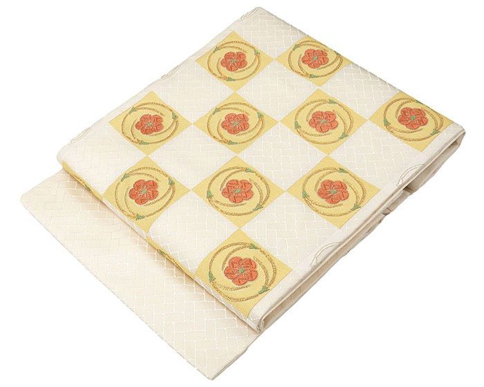 名古屋帯 新品 仕立て上がり 梅 松葉 市松 九寸名古屋帯 仕立済み h3149 名古屋帯 新品 仕立て上がり 梅 松葉 市松 九寸名古屋帯 仕立済み