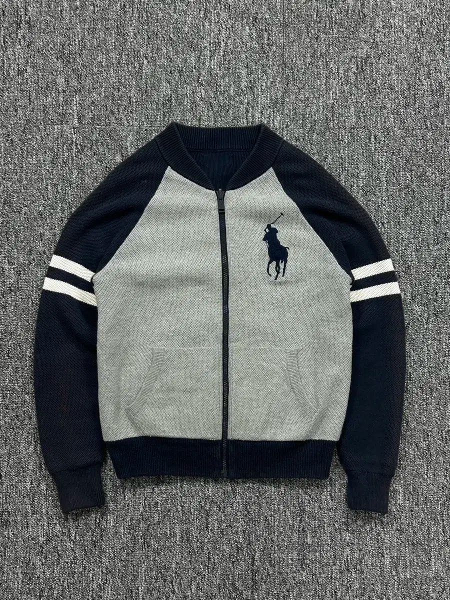 ポロラルフローレン ビックポニー ネイビー グレー リバーシブル ジップアップニット