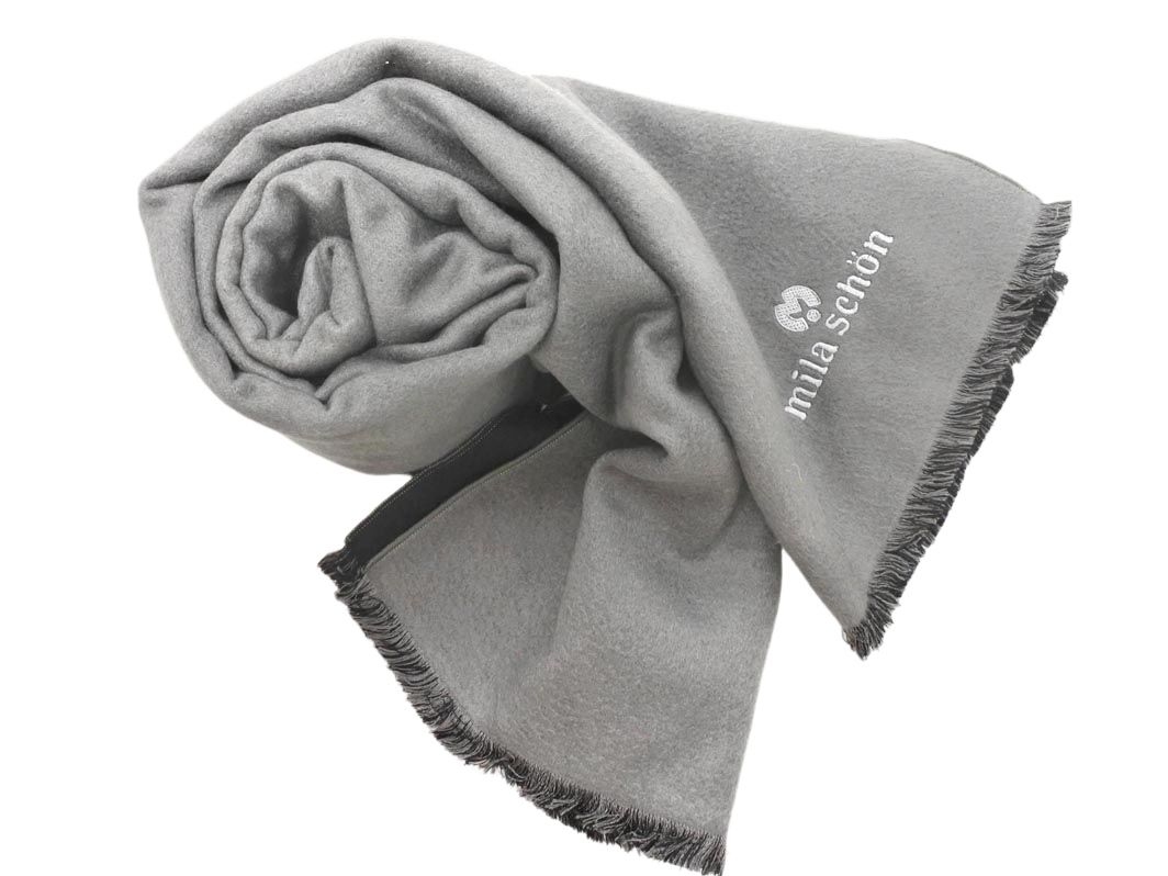 mila schon ミラショーン シルク100% マフラー グレーx黒