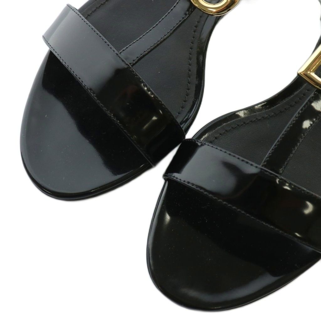  ドルチェ-ガッバーナ ドルガバ DOLCE-GABBANA サンダル エナメル オープントゥ フラット ストラップ DGロゴ ゴールド金具 37 24 cm 黒 ブラック XZ GY 18 サンダル サンダル ミュール