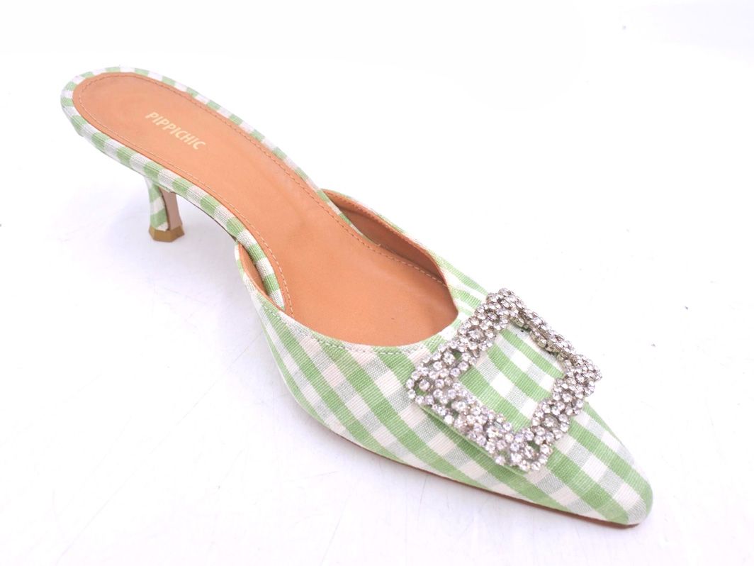 PIPPI CHIC ピッピシック ビジュー ギンガムチェック ミュール