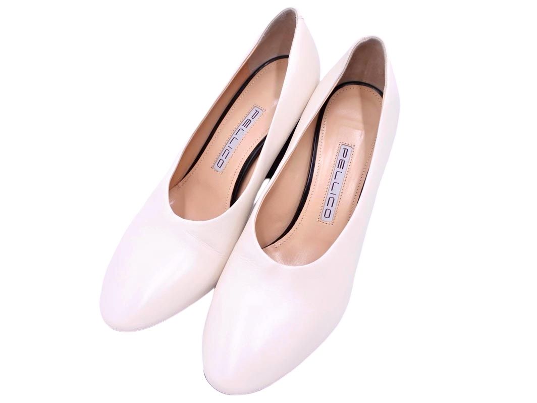 PELLICO ペリーコ 本革 レザー プレーントゥ パンプス size 35 22 0 cm オフホワイト レディース