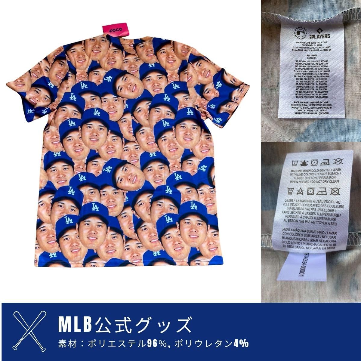 FOCO] 大谷翔平 「顔」Tシャツ 公式グッズ ドジャース【MLB公式】 (JP
