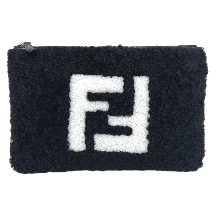 FENDI フェンディ バッグ ムートン ボア ロゴ クラッチ ポーチ ブラック