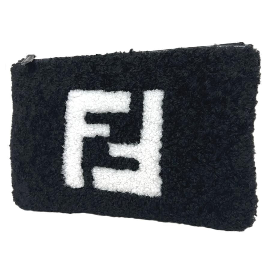 FENDI フェンディ バッグ ムートン ボア ロゴ クラッチ ポーチ ブラック