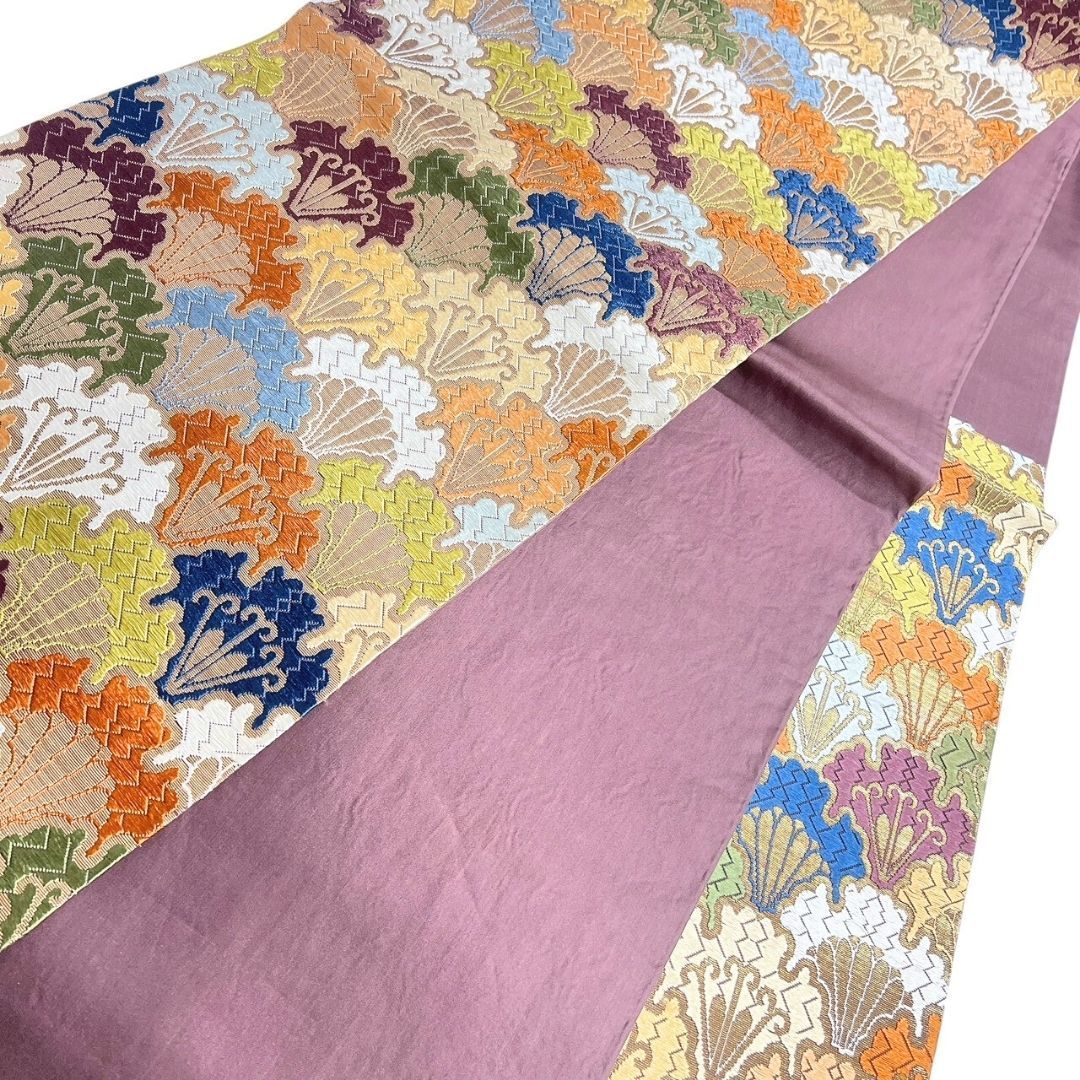 袋帯 抽象青海波 菊花 花模様 金糸 着物 113b p ms