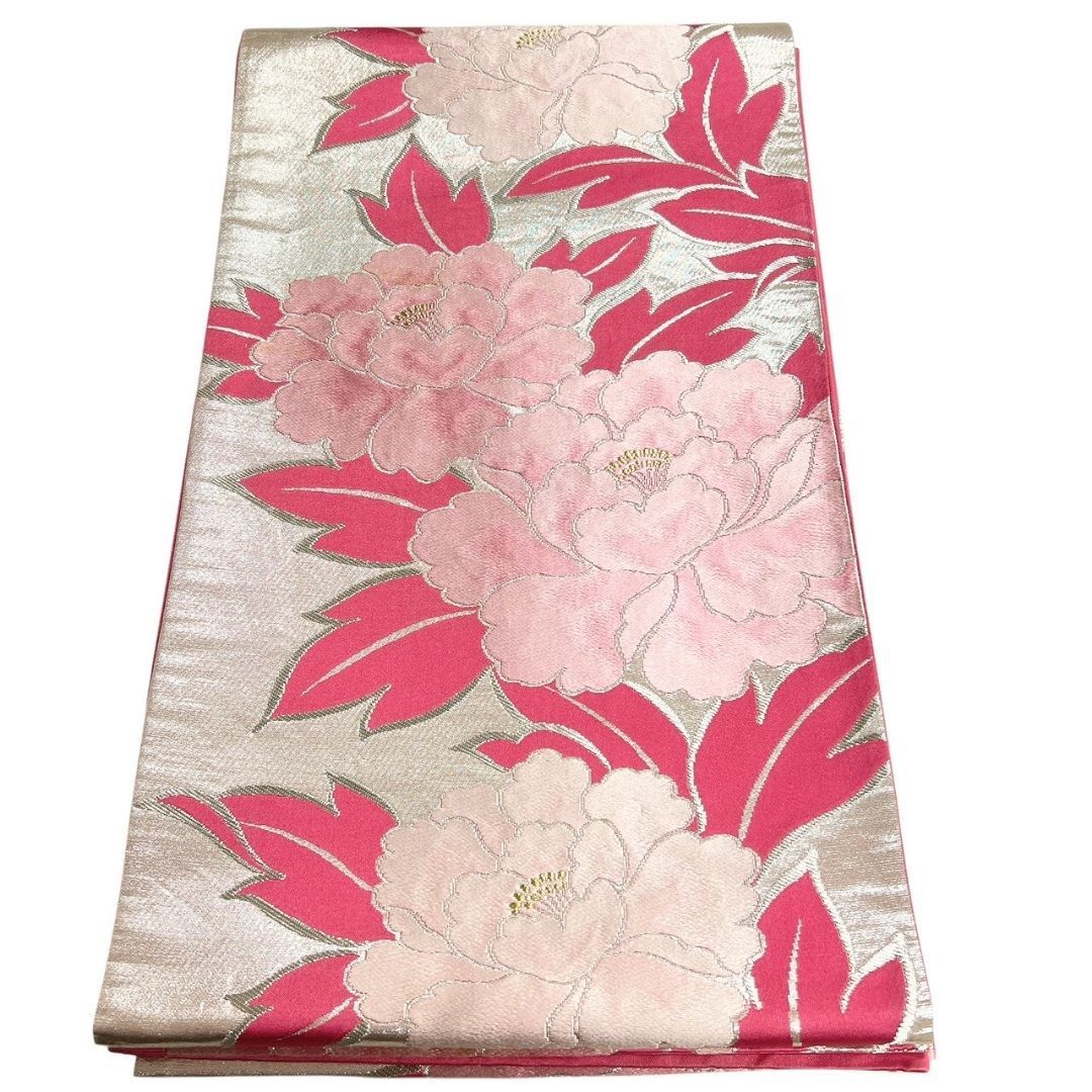 袋帯 振袖帯 牡丹 花模様 銀糸 金糸 着物 113 b p ms