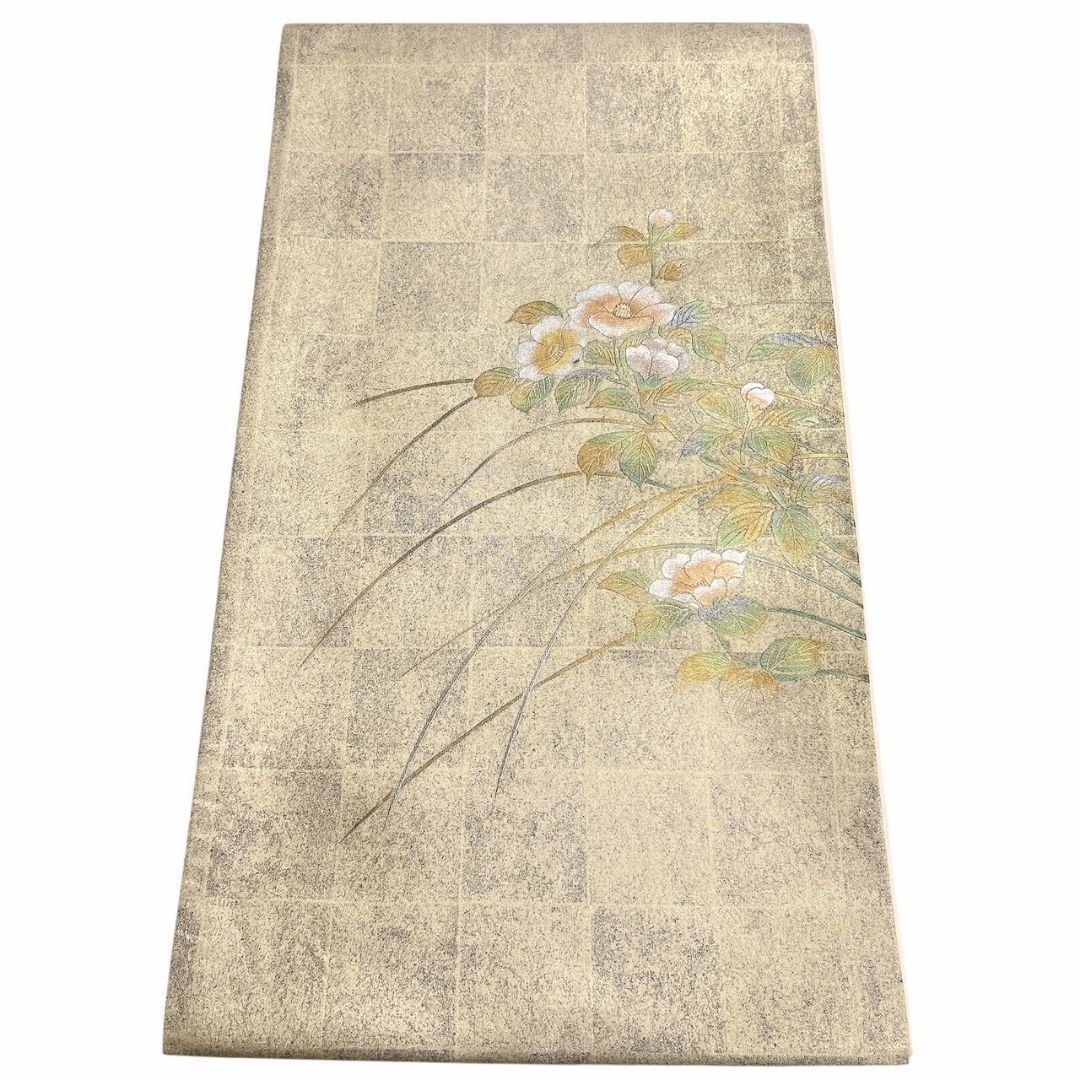 袋帯 金彩 螺鈿細工 市松模様 花模様 着物 113 b p ms