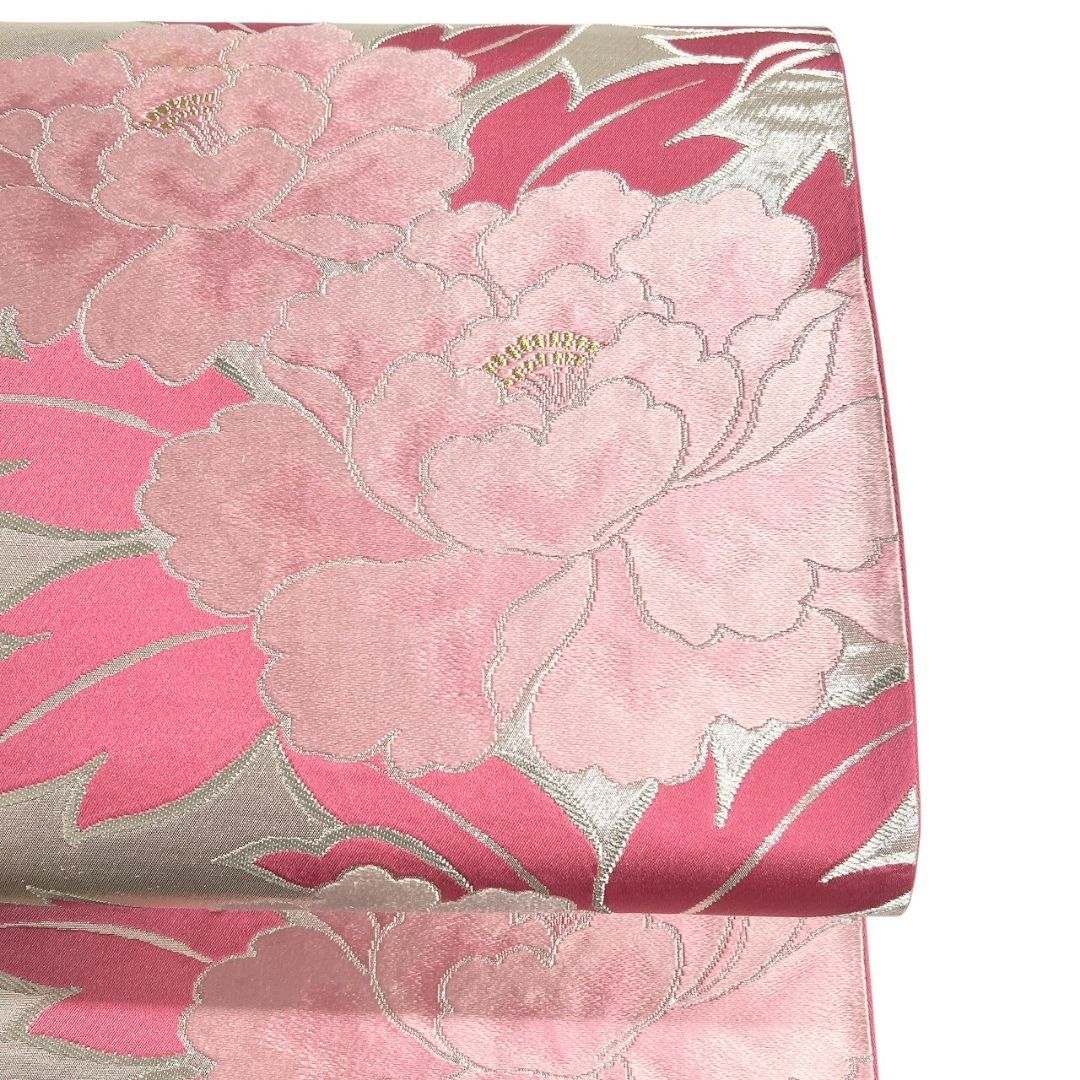 袋帯　振袖帯　牡丹　金糸　煌びやか　シルバー　着物　033a d 袋帯振袖帯牡丹金糸煌びやかシルバー着物033a d