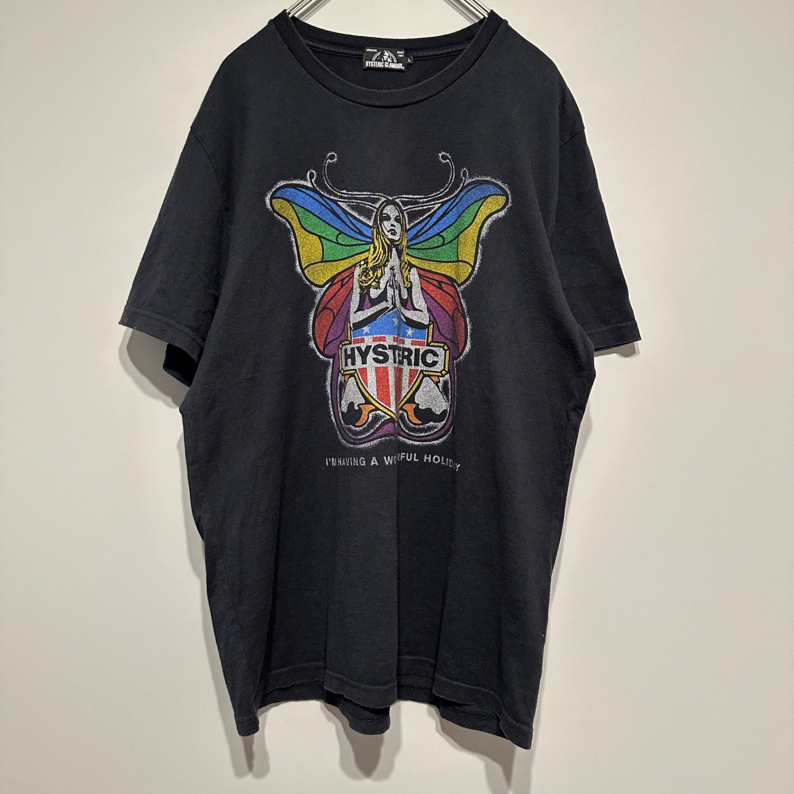 HYSTERIC バタフライデザイン Tシャツ ブラック　レインボー　サイズL HYSTERIC バタフライデザイン Tシャツ ブラックレインボーサイズL