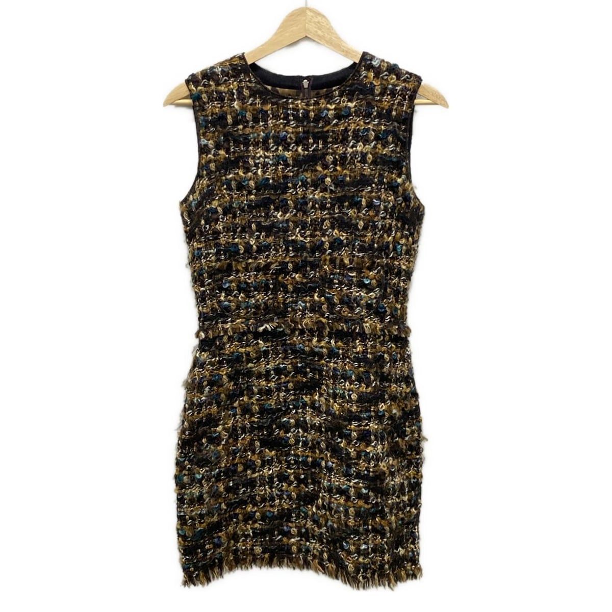 ドルチェアンドガッバーナ ワンピース サイズ42 M レディース - ダークブラウン×ベージュ×マルチ ノースリーブ ひざ丈 ツイード