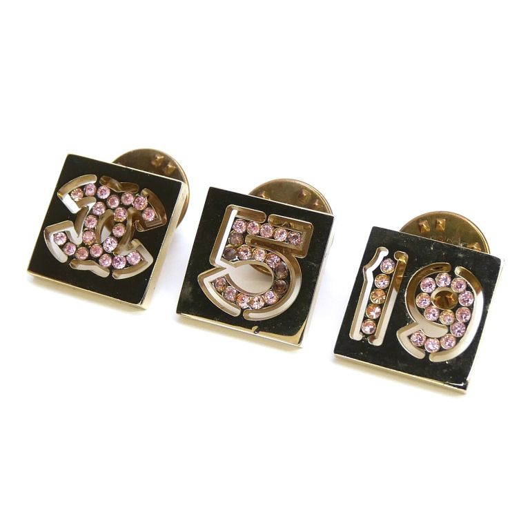 シャネル CHANEL ピンバッジ 3個セット ゴールド×ピンク