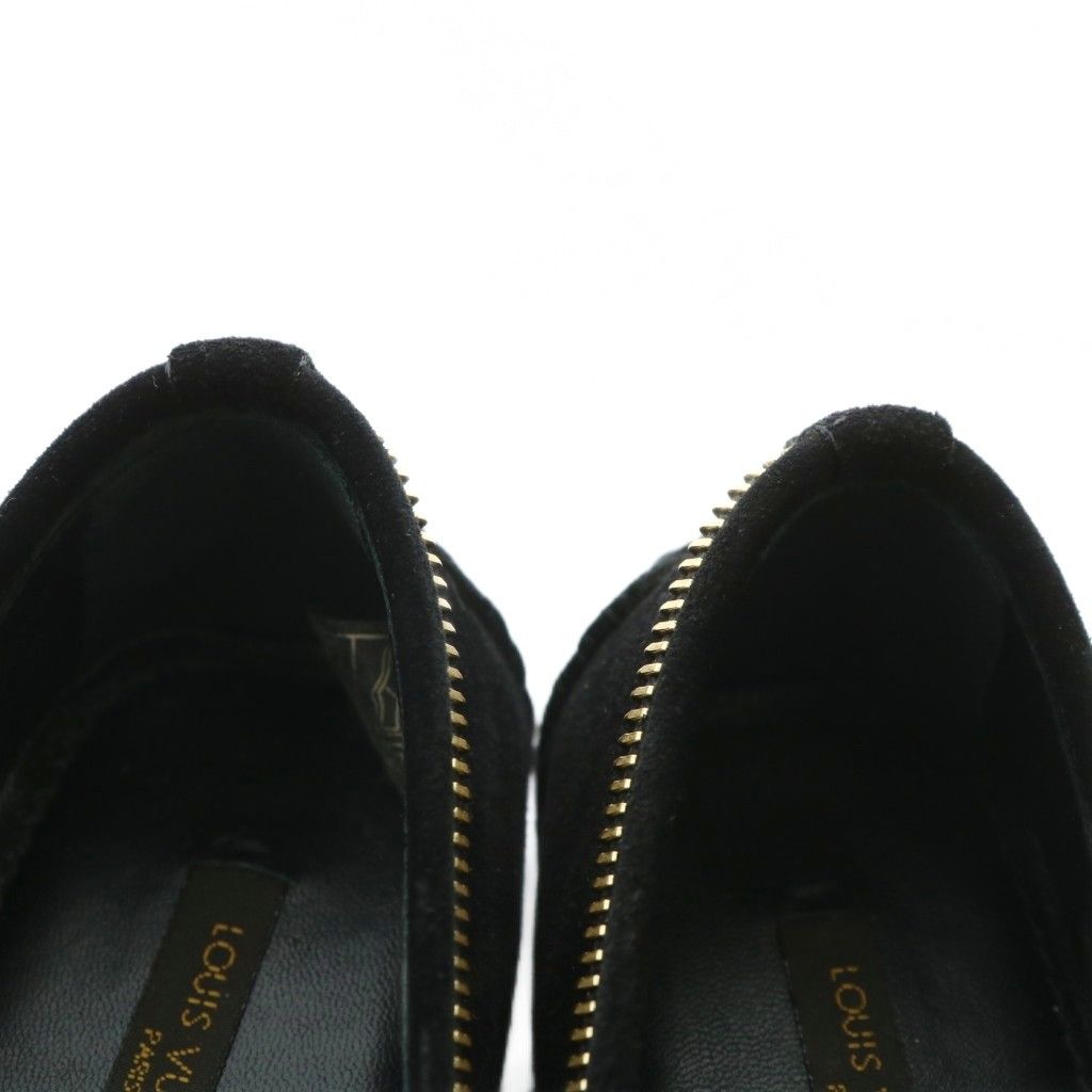  ルイヴィトン LOUIS VUITTON フラットバレリーナオックスフォード ドライビングシューズ バレエシューズ スエード ラウンドトゥ ロゴ ゴールド金具 35.5 23 cm 黒 ブラック XZ GY 40 ハイヒール パンプス パンプス