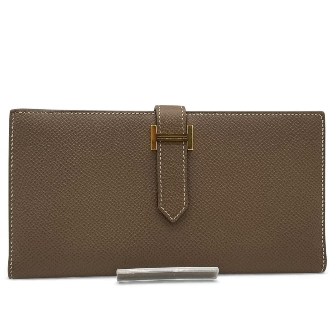エルメス HERMES 二つ折り長財布 ベアンスフレ ヴォーエプソン エトゥープ ゴールド金具 Y刻印