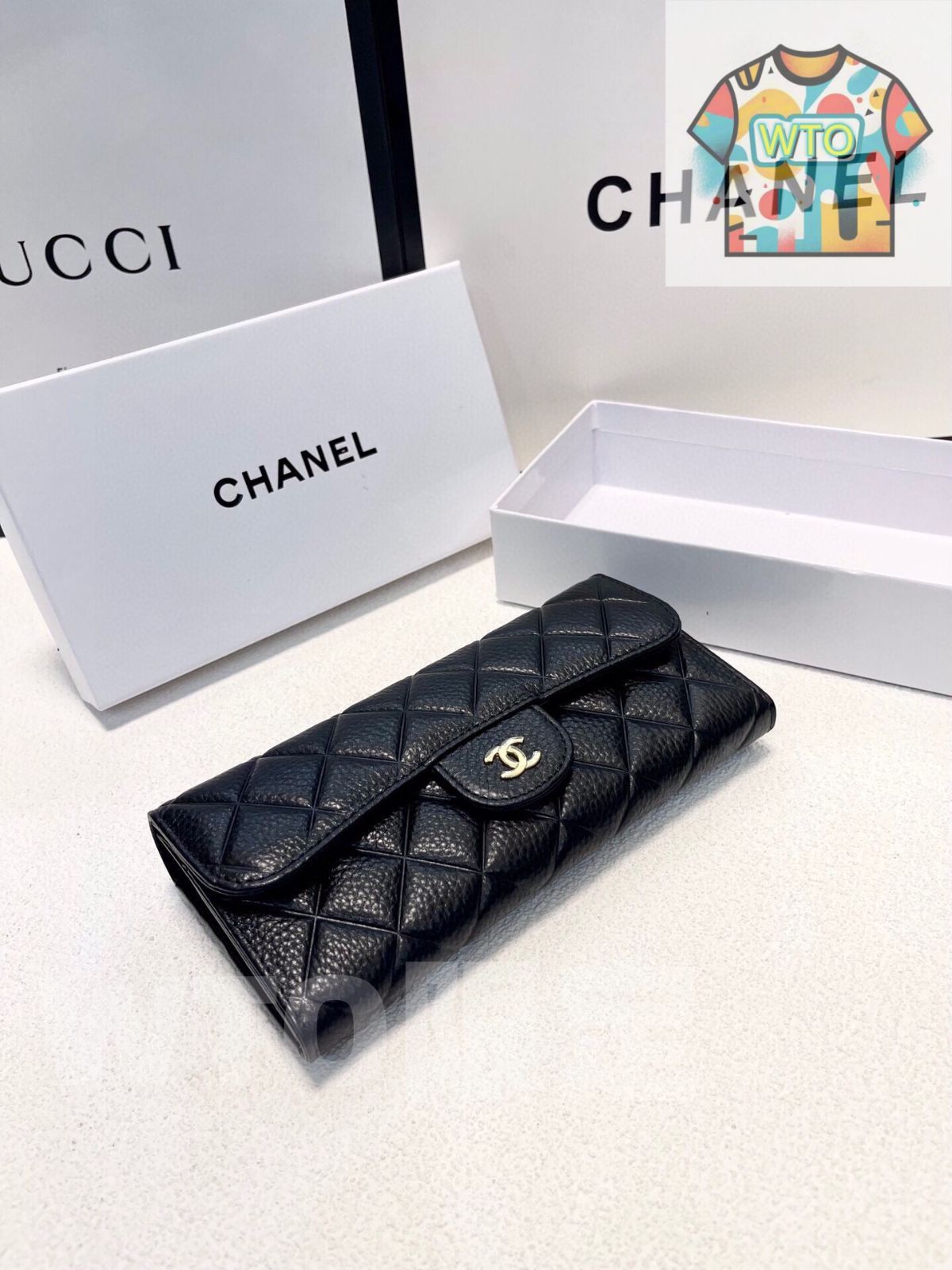 シャネル レディース ウォレット 2つ折り ブラック&ピンク 高品質レザー -WTO輸入1