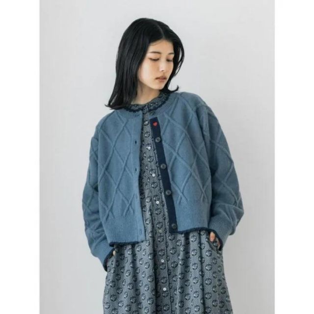 Pont de Chalons ポンデシャロン ハート刺繍チロルカーディガン ブルー エクリュ ニットトップス 25AW