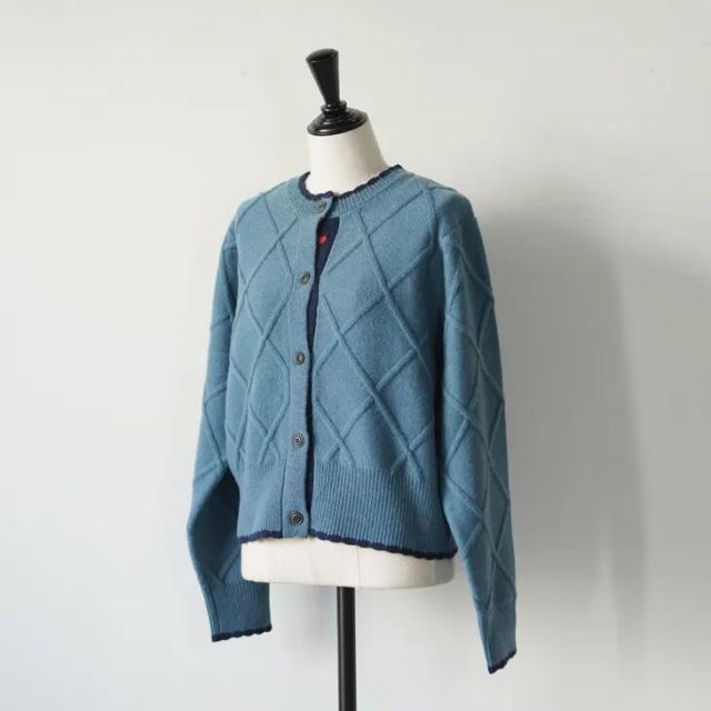 Pont de Chalons ポンデシャロン ハート刺繍チロルカーディガン ブルー エクリュ ニットトップス 25AW