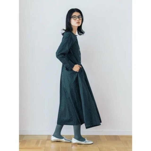 Pont de Chalons ポンデシャロン ヨーク前あきワンピース ドット ドレス 白黒 モノトーン 25AW