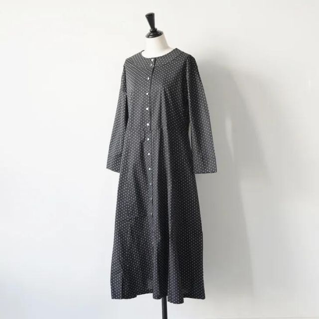Pont de Chalons ポンデシャロン ヨーク前あきワンピース ドット ドレス 白黒 モノトーン 25AW