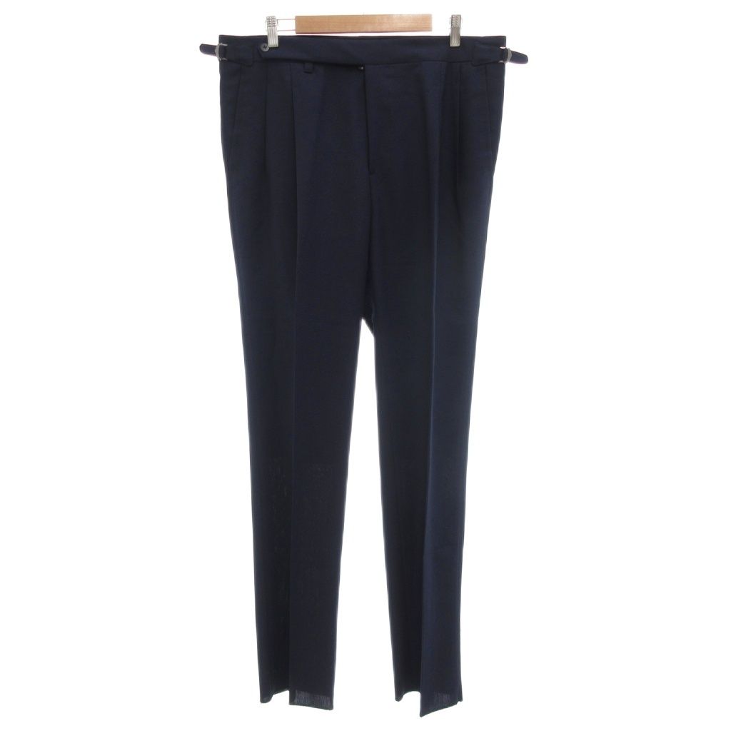 五十嵐トラウザーズ Igarashi Trousers パンツ スラックス テーパード ウール ツータック センタープレス サイドベルト 54 紺 ネイビー GV GY30