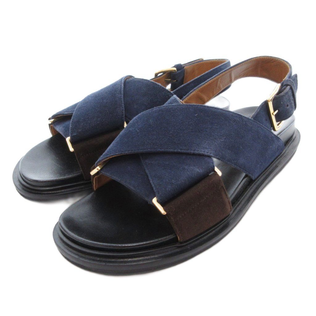 【中古】マルニ MARNI Fussbett フスベットサンダル クロスベルト ストラップ 紺 ネイビー 黒 ブラック FBMS005201 マルニ MARNI Fussbett フスベットサンダル クロスベルト ストラップ