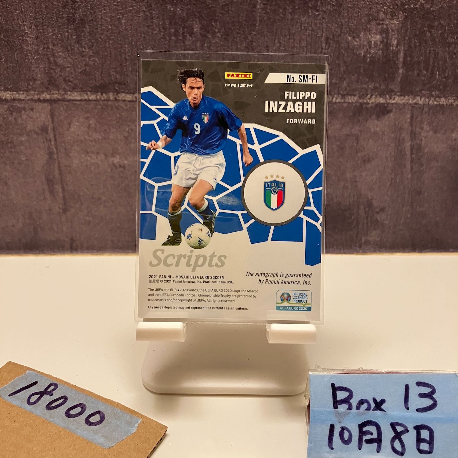 2021 Panini Mosaic Filippo Inzaghi 直筆サインカード Italy National Team UEFA Euro Prizm カード