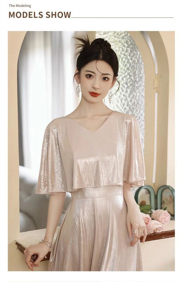 ドレス 大人 ピアノ 発表会 ミモレ丈ドレス シャンパン 演奏会 結婚式 パーティードレス ミモレ丈 ワンピース vネック フォーマルドレス イブニングドレス 20代 30代 40代 親族 母親 成人式 高校生 中高生 卒業 同窓