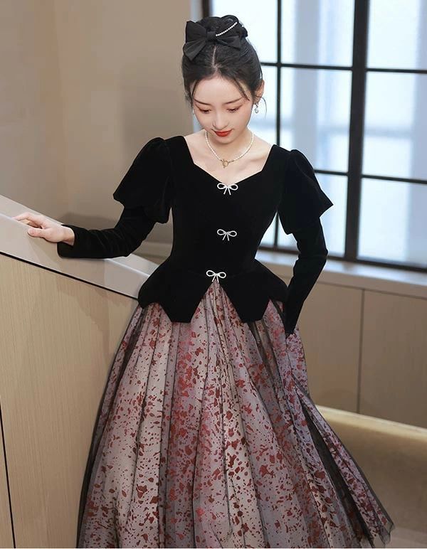 ドレス 大人 ピアノ 発表会 イブニングドレス パーティードレス ロングドレス 演奏会 結婚式 成人式 Aライン 長袖 大きいサイズ ワンピース 上品 フォーマル ファスナー