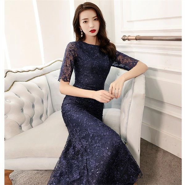 ドレス 大人 ピアノ 発表会 ロングドレス マーメイドライン 演奏会 結婚式 母親 パーティードレス ワンピース フォーマルドレス イブニングドレス 30代 40代 50代 大きめ 大人 レース 袖あり 成人式 同窓会 お呼ばれ